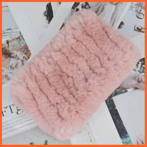 Women Handmade 100% Real Rex Fur Knitted Scarf | Genuine Fur Ring Scarves