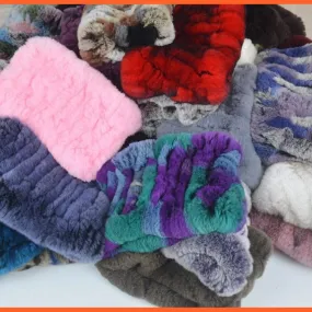 Women Handmade 100% Real Rex Fur Knitted Scarf | Genuine Fur Ring Scarves