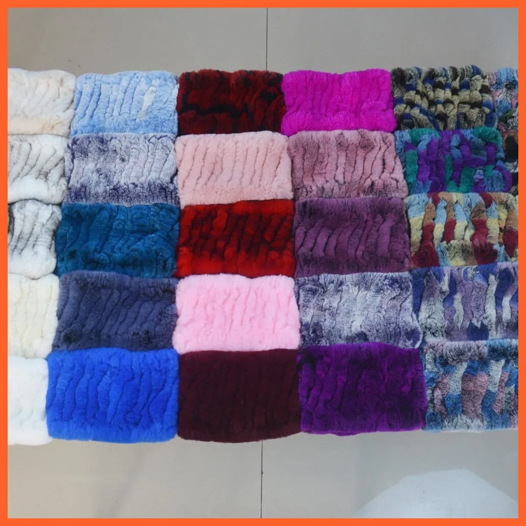 Women Handmade 100% Real Rex Fur Knitted Scarf | Genuine Fur Ring Scarves