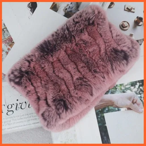 Women Handmade 100% Real Rex Fur Knitted Scarf | Genuine Fur Ring Scarves