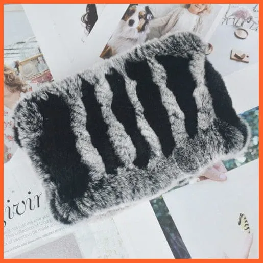 Women Handmade 100% Real Rex Fur Knitted Scarf | Genuine Fur Ring Scarves