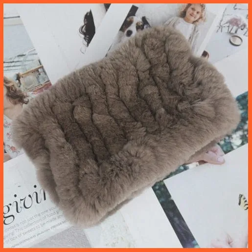 Women Handmade 100% Real Rex Fur Knitted Scarf | Genuine Fur Ring Scarves