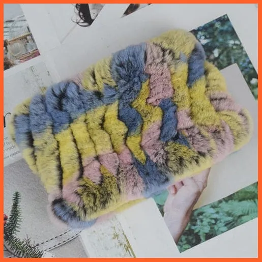 Women Handmade 100% Real Rex Fur Knitted Scarf | Genuine Fur Ring Scarves