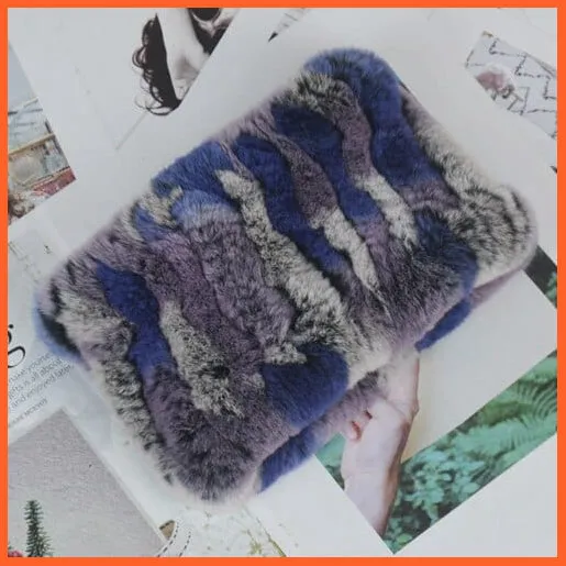 Women Handmade 100% Real Rex Fur Knitted Scarf | Genuine Fur Ring Scarves