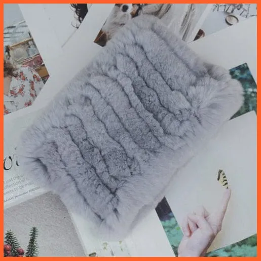 Women Handmade 100% Real Rex Fur Knitted Scarf | Genuine Fur Ring Scarves