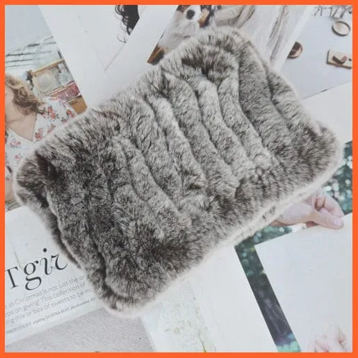 Women Handmade 100% Real Rex Fur Knitted Scarf | Genuine Fur Ring Scarves