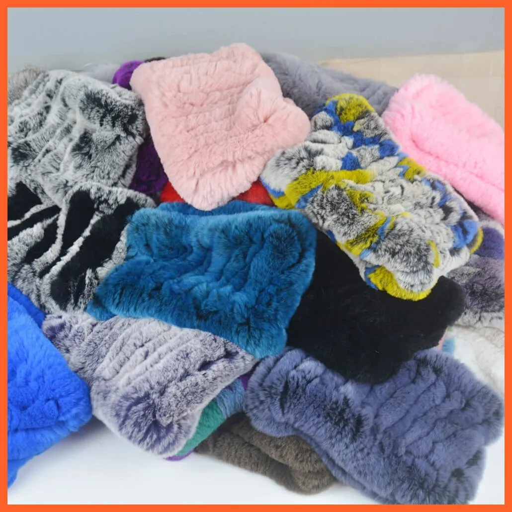 Women Handmade 100% Real Rex Fur Knitted Scarf | Genuine Fur Ring Scarves