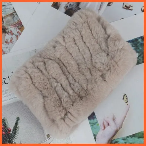 Women Handmade 100% Real Rex Fur Knitted Scarf | Genuine Fur Ring Scarves