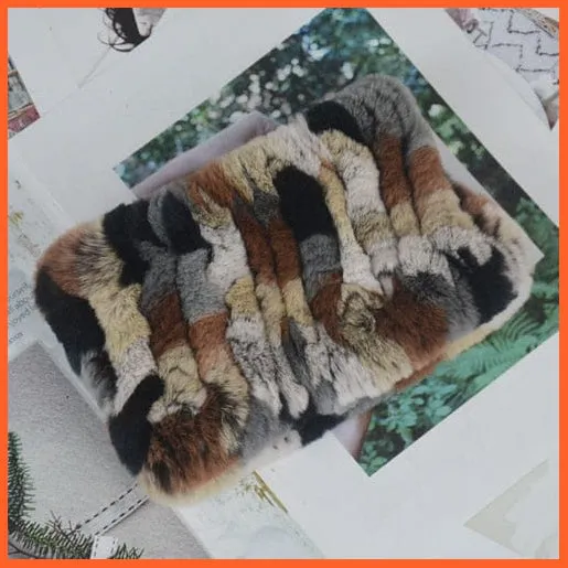 Women Handmade 100% Real Rex Fur Knitted Scarf | Genuine Fur Ring Scarves