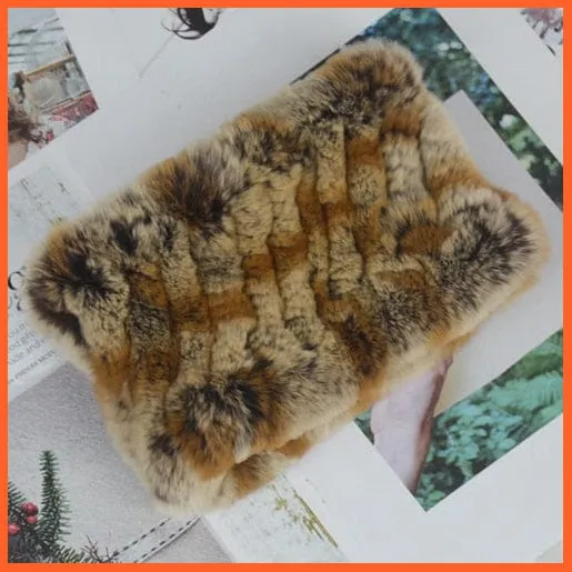 Women Handmade 100% Real Rex Fur Knitted Scarf | Genuine Fur Ring Scarves
