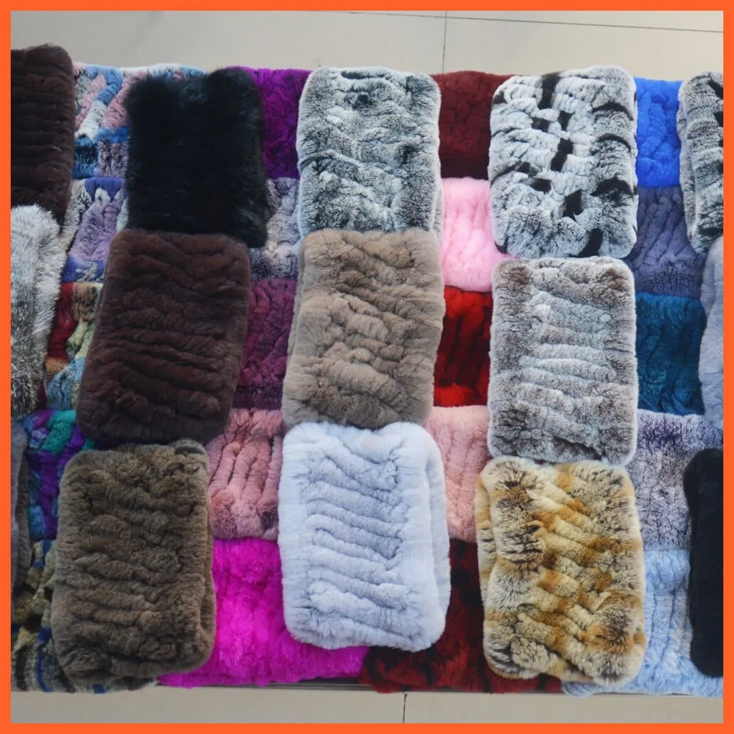 Women Handmade 100% Real Rex Fur Knitted Scarf | Genuine Fur Ring Scarves
