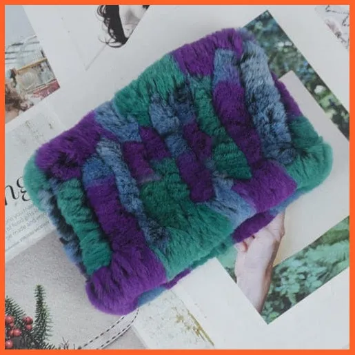 Women Handmade 100% Real Rex Fur Knitted Scarf | Genuine Fur Ring Scarves