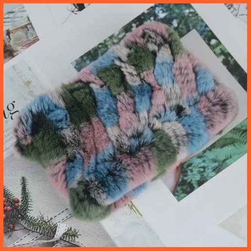 Women Handmade 100% Real Rex Fur Knitted Scarf | Genuine Fur Ring Scarves