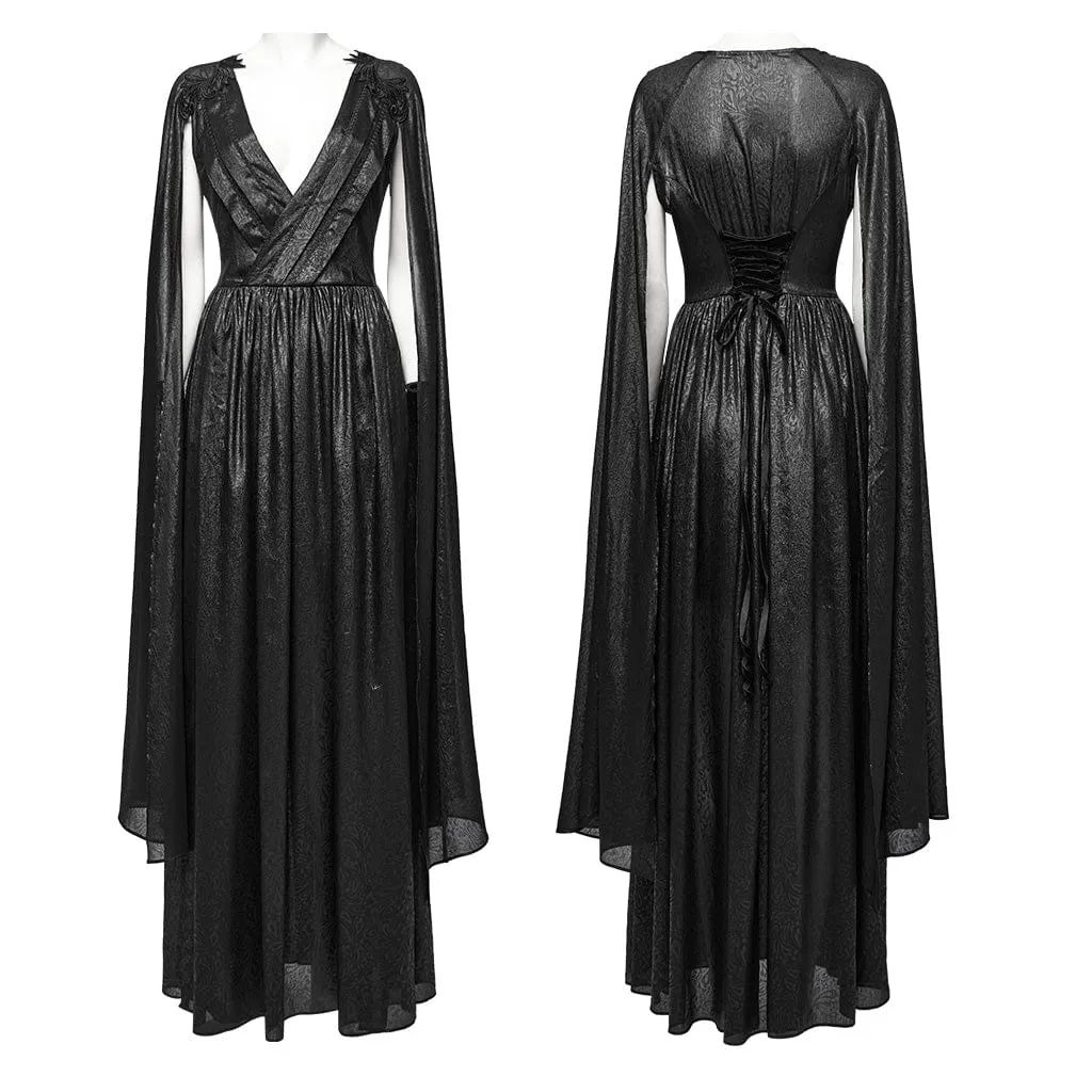 Women's Gothic Plunging Lace-up Ball Gown Dress