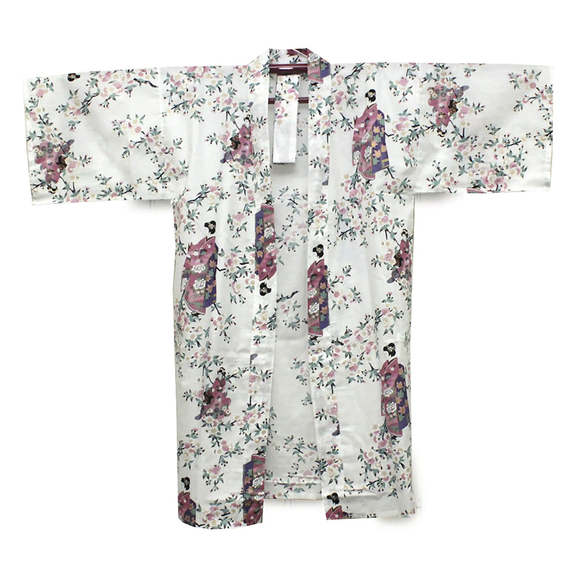Women's Happi Coat: Kimono Robe - Lovely "Maiko" White