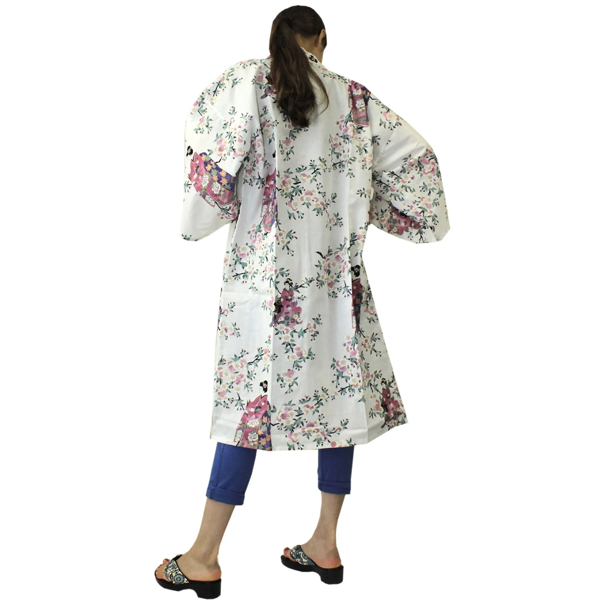Women's Happi Coat: Kimono Robe - Lovely "Maiko" White