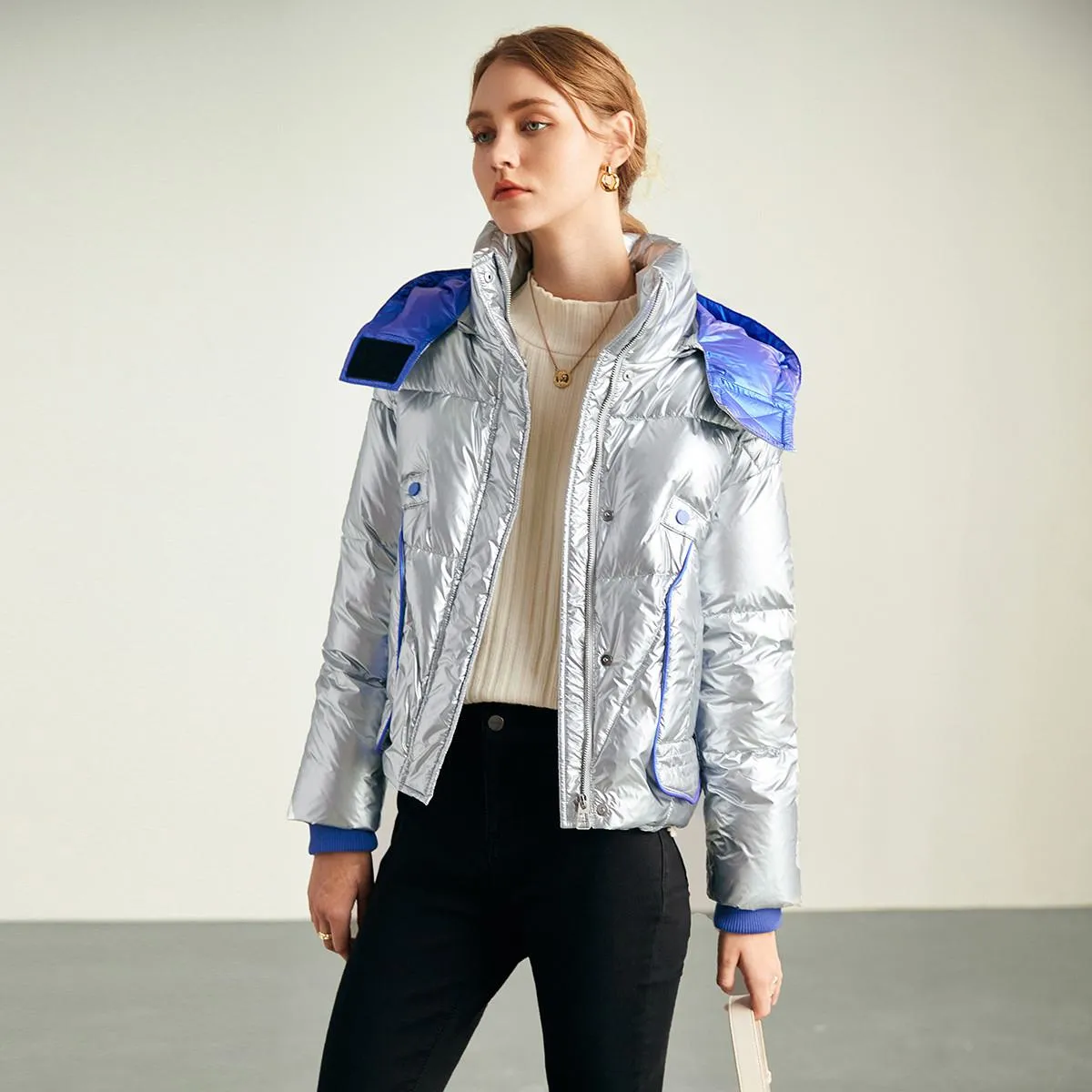 Zip-Up Cropped Waterproof Down Jacket
